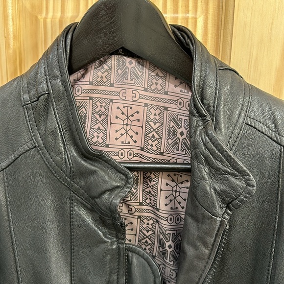 Black Leather Jacket with Brown Lining Size XL - Picture 2 of 15